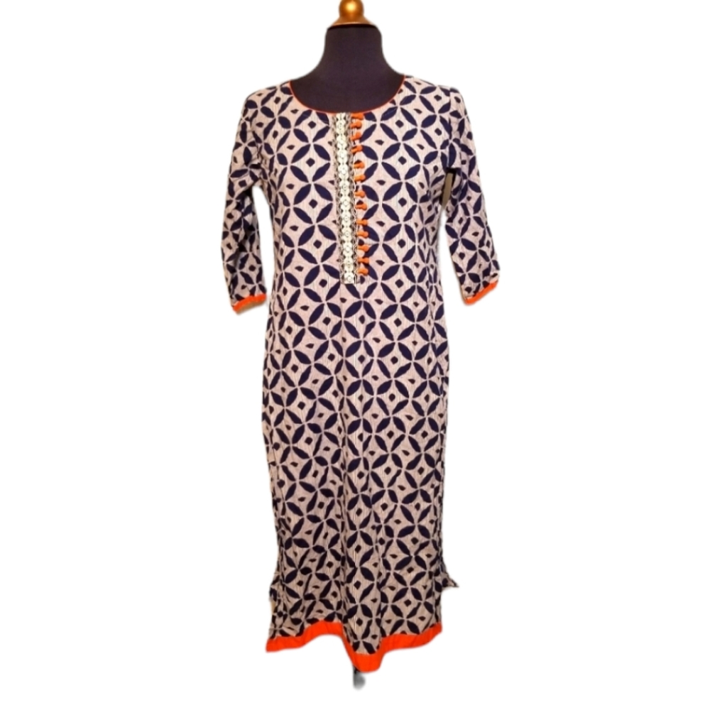Libas Kurta Size large Blue White Geometric Pattern Size large